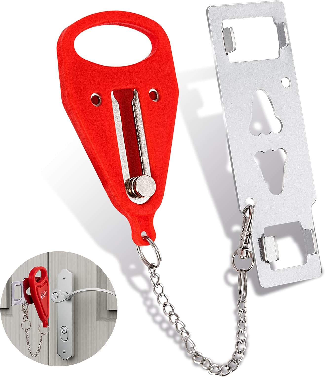 Portable Door Locker Latch Traveling Extra Locks Lockdown for Additional Safety and Privacy, for Travel Hotel Home Security College Apartment (Red)