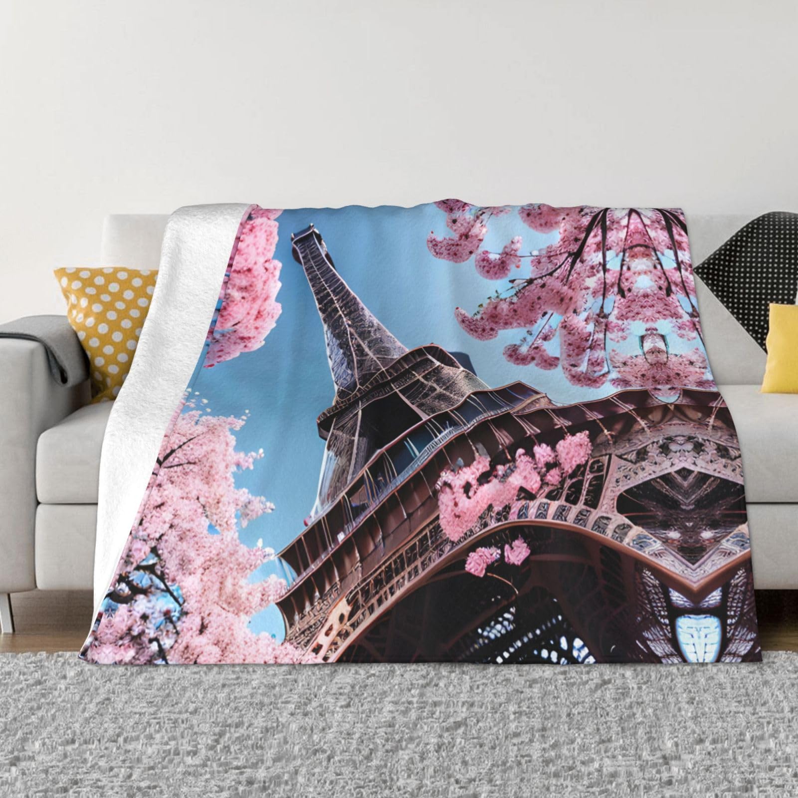 Couverture polaire en flanelle Tour Eiffel plaid doux chaud lit canapé