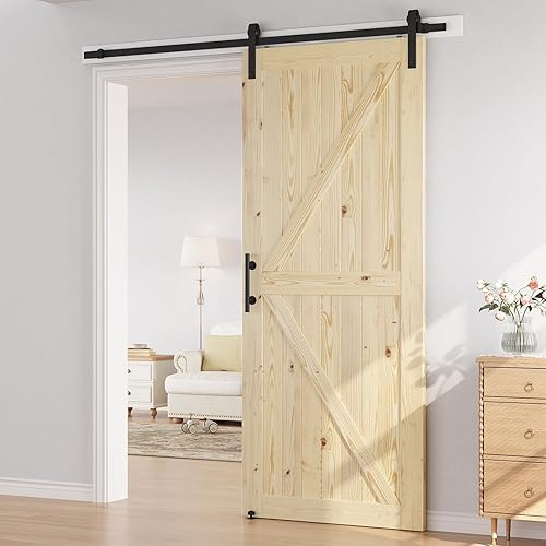 Miniatura 26 de SMARTSTANDARD Puerta corredera de granero de 30 x 80 pulgadas con kit de herrajes para puerta de granero de 5 pies incluido, puerta de madera maciza