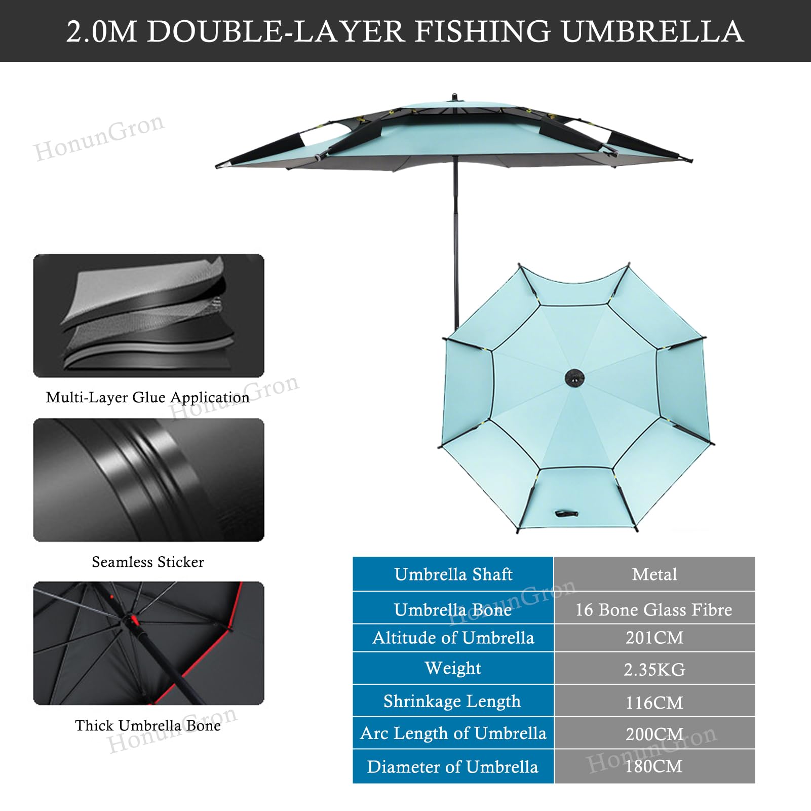 Parasol wędkarski na zewnątrz, 2,0/2,2/2,4 m, parasol wędkarski z kotwicą piaskową i torbą, duży parasol przeciwsłoneczny wodoodporny wiatroszczelny, dwuwarstwowy parasol plażowy dla