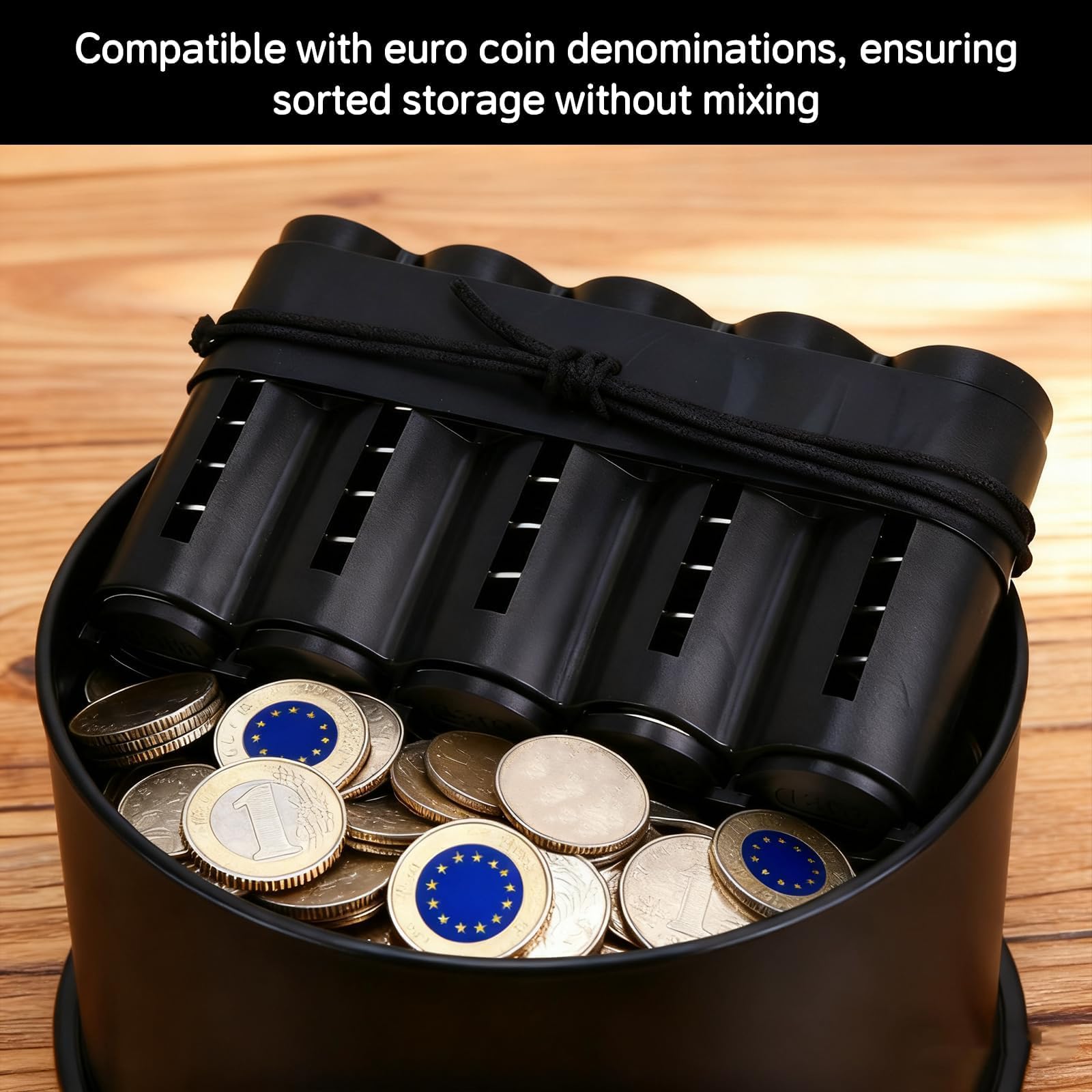 Portamonedas para Monedas Euro Clasificador y Dispensador Portátil Organizador Negro