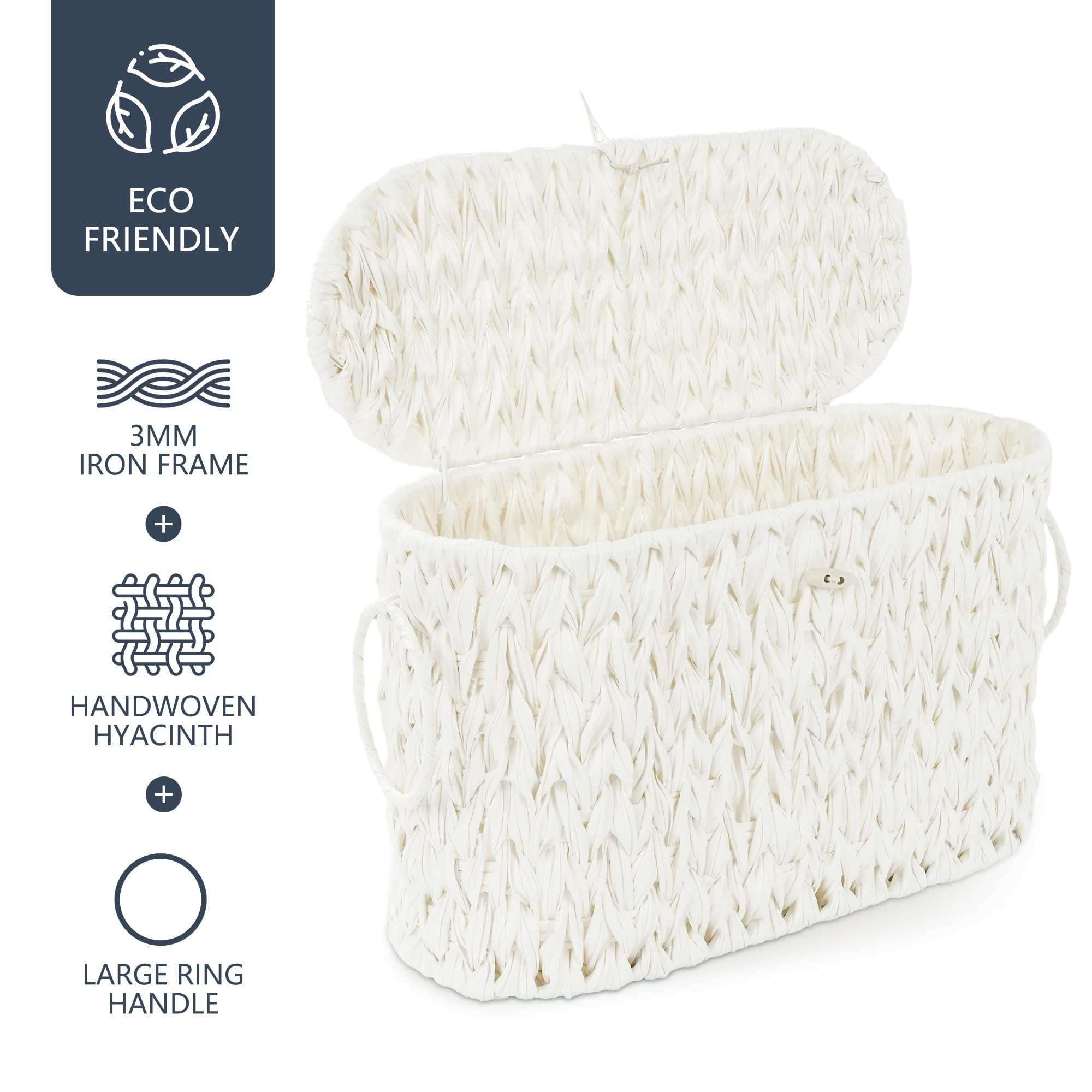 Coeusy Cesta de papel higiénico, almacenamiento de papel higiénico de mimbre con tapa, contenedor de almacenamiento de papel higiénico con asa, organizador de papel higiénico bohemio decorativo