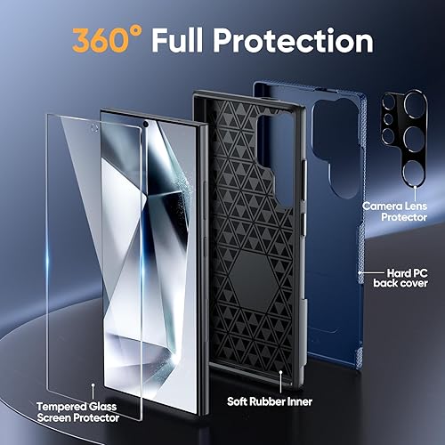 Miniatura 9 de Diaclara Funda de doble protección diseñada para Samsung Galaxy S24 Ultra, con protector de pantalla de vidrio templado + protector de lente de