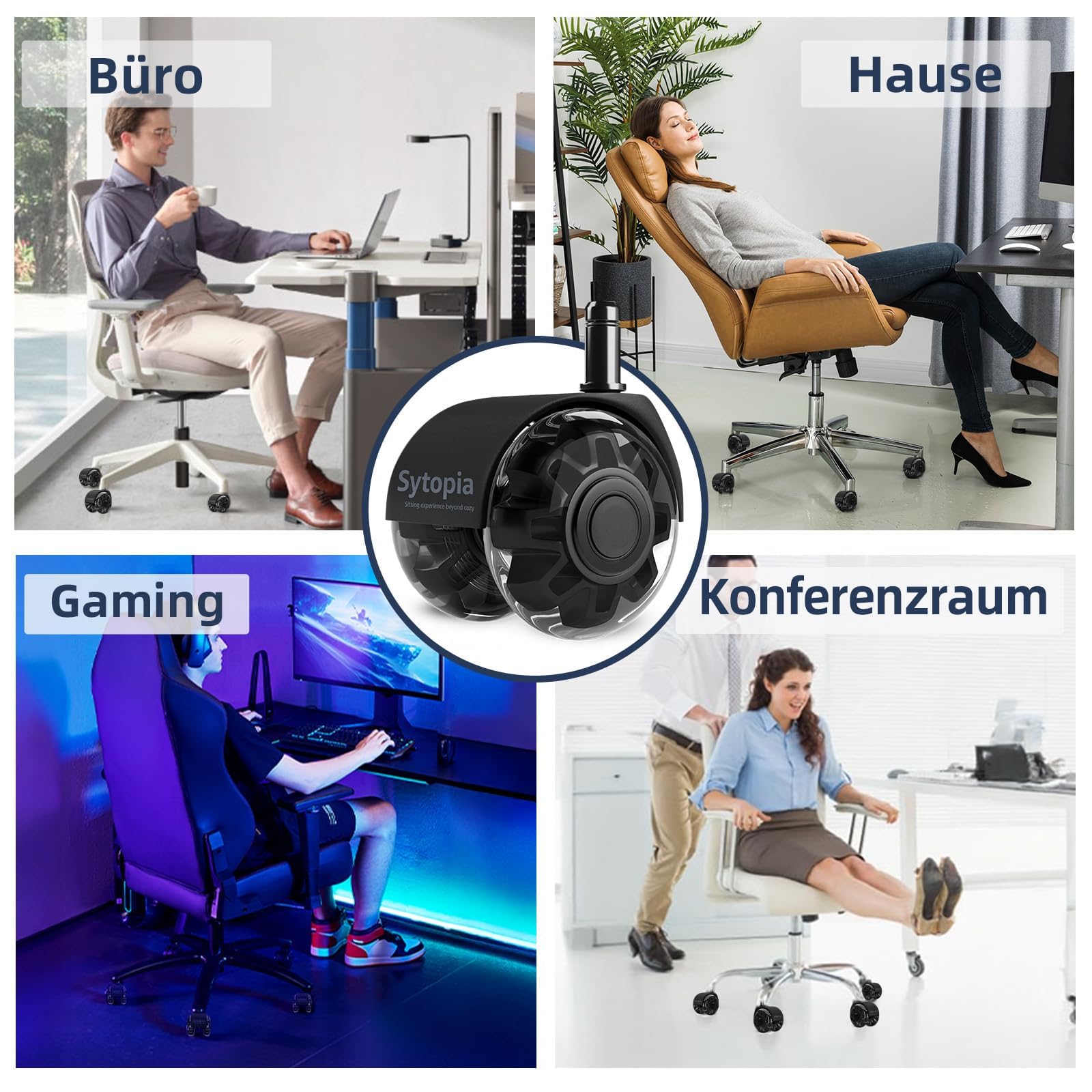Sytopia Ruedas para silla de oficina con vástago de 10mm x 22mm, juego de 5 ruedas para sillas de oficina IKEA, ruedas para suelo duro para reemplazar ruedas de silla, alfombrilla protectora de suelo