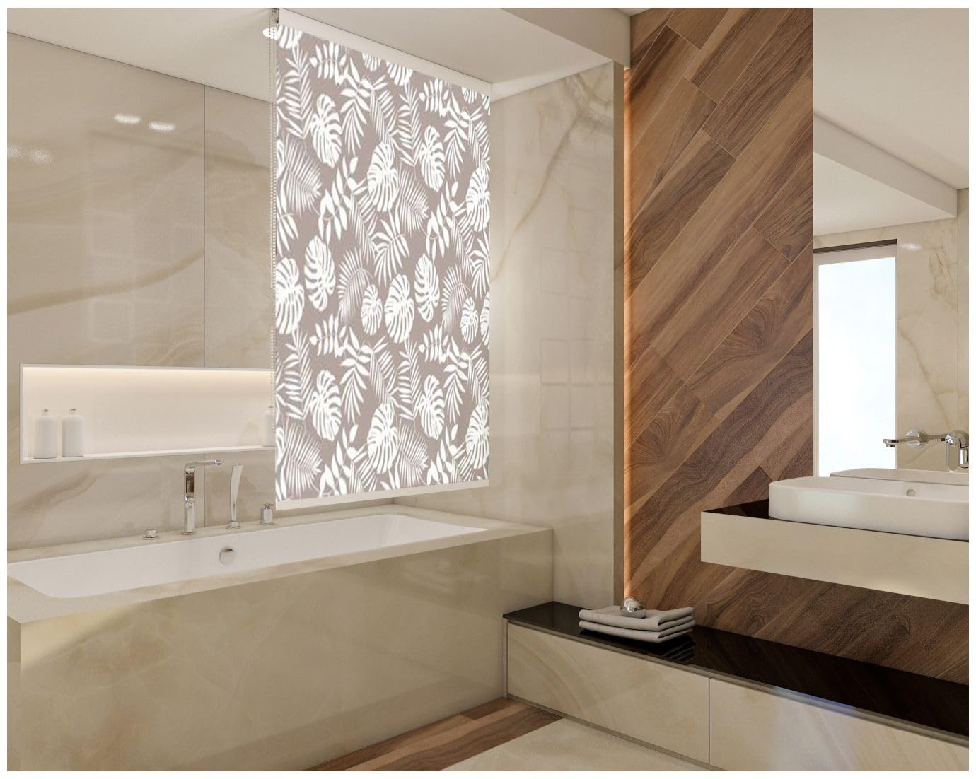 Store de douche semi-cassette 14 motifs et 13 largeurs au choix - Noir, vert, blanc, transparent, bleu, gris clair (Havane, 120 x 240 cm)