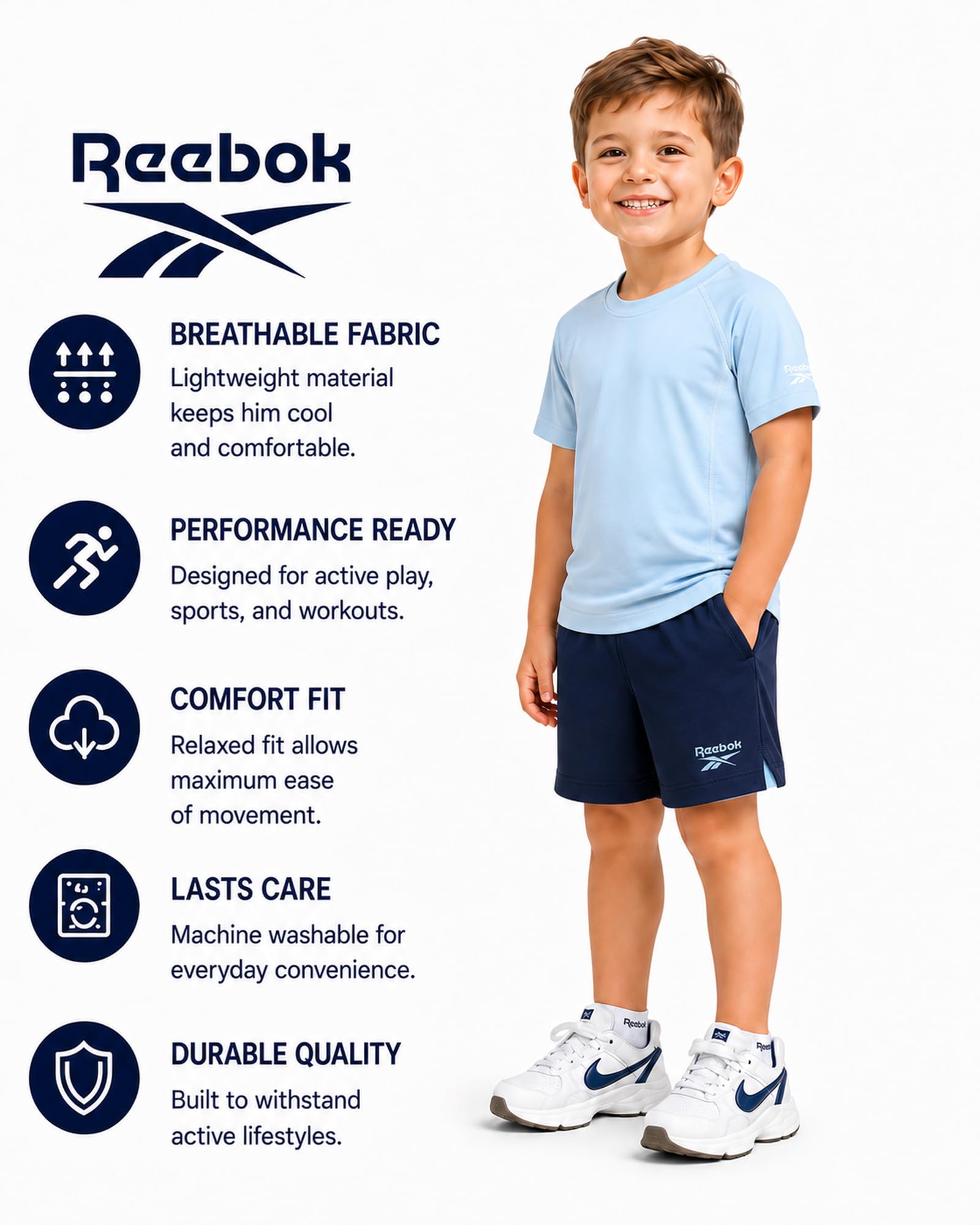 Reebok Active Shorts für Jungen, 2er-Pack, Performance Dry Fit T-Shirt und Gym Shorts (Kleinkind/Jungen)