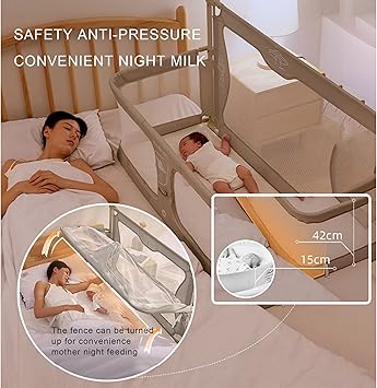 3 In 1 Bedside Crib,baby Bassinets Bedside Sleeper,baby Bed Sleeper,next To Me Crib,bed Bassinet For Baby In Bed,breathable And Visible Mesh Window, Soft Washable Liner Cover And Sturdy Aluminum Alloy