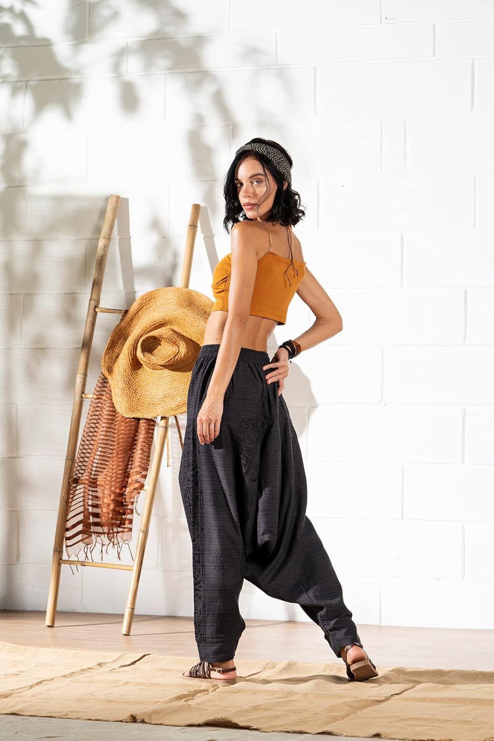 The Veshti Company Women's Printed Harem Pants - Boho Yoga Baggy Pants with Elastic Waist & Drawstring, Hippie Lounge Pants - Image 5