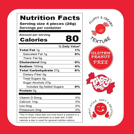 Taffy Town Candies- Sugar Free Vanilla, Gourmet, Nougat-Style Candy, Soft & Delicious, Sumer Snack Treats, Party Good Candies, 2.5 lbs