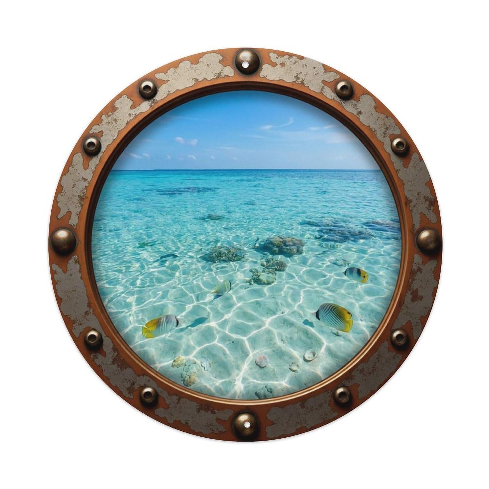Vintage Porthole Clear Shallows Nautical Window View Vintage Metal Tin Sign Plaque Wall Decor for Cafe, Club Bar, Office, Garden Metal Poster 8x8Inch