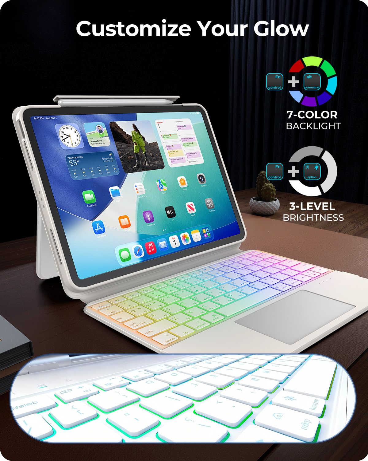 AVOAR Etui na klawiaturę do iPada A16 11. / 10. generacji (27,9 cm (11") 2025 i 11 cali 2022), 7-kolorowe podświetlenie tła i Multi-Touch Trackpad, przezroczyste, magnetyczne, zdejmowane