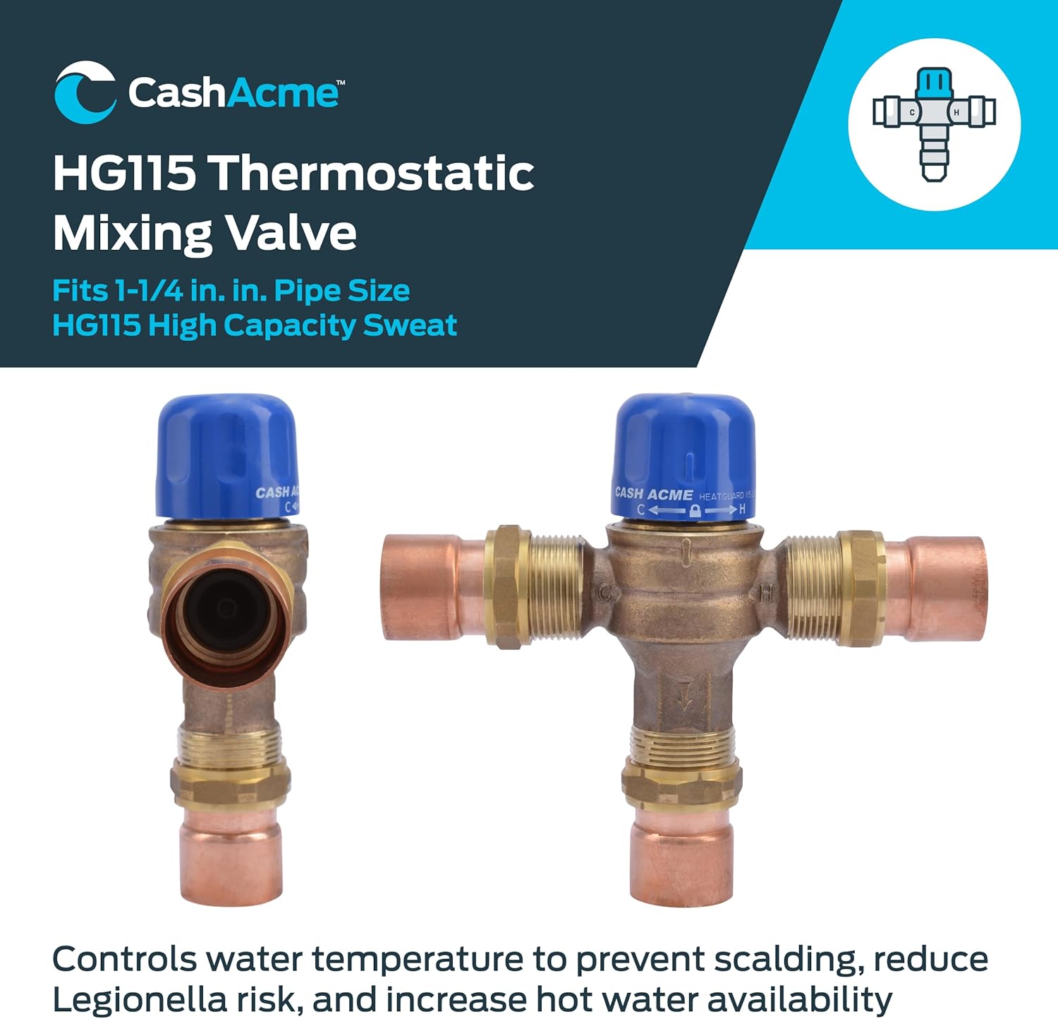 Cash Acme 1-1/4 Inch HG115 Sweat Thermostatic Mixing Valve, 24521