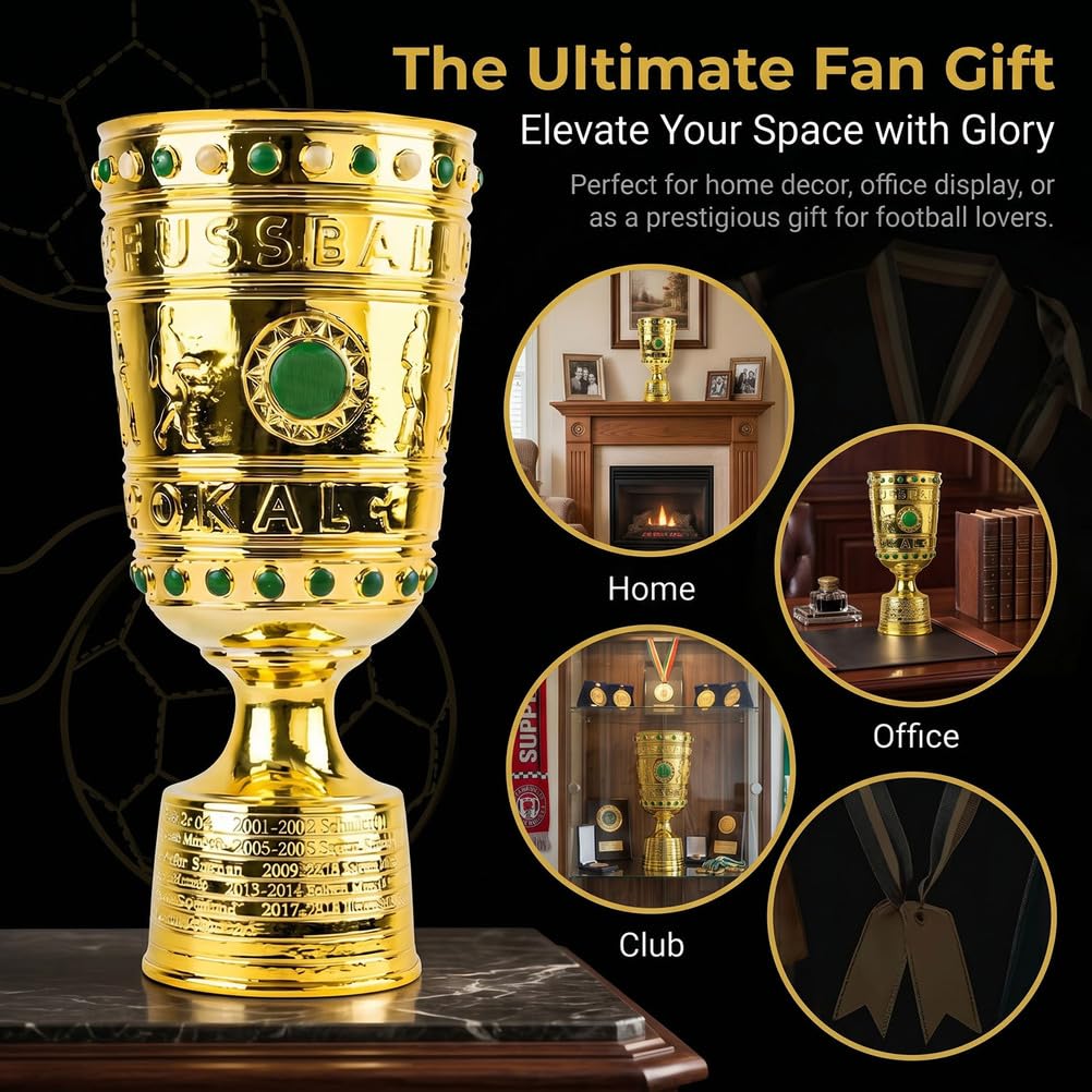 Deutscher Pokal Trophäe Replik, Fußball Trophäe im Bundesliga Stil, Resin Pokal Sammlerstück, Geschenk für Fußballfans, Vereins Souvenir Deko für Zuhause Büro oder Bar