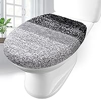 Arotive Plush Microfiber Toilet Lid Cover - Machine Washable, Non-Slip Rubber Backing, Fits Round/Elongated Lids 17.5x15in, Black Bathroom Decor