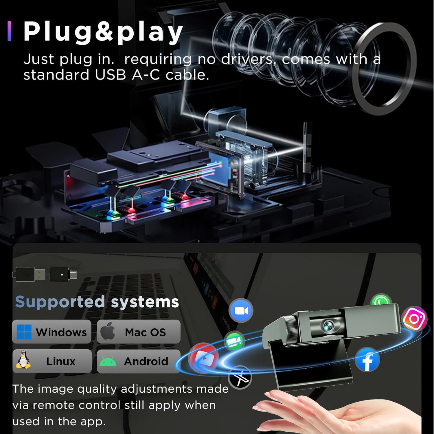 4K Webcam - 1/2.55" Sensor, Dual Autofocus, Digital Microphone, Metal Unibody Sculpted Mini Web Cam for Laptop/PC/Mac, Plug & Play, Privacy Cover, Remote, Streaming Camera for Live Meeting (Black)