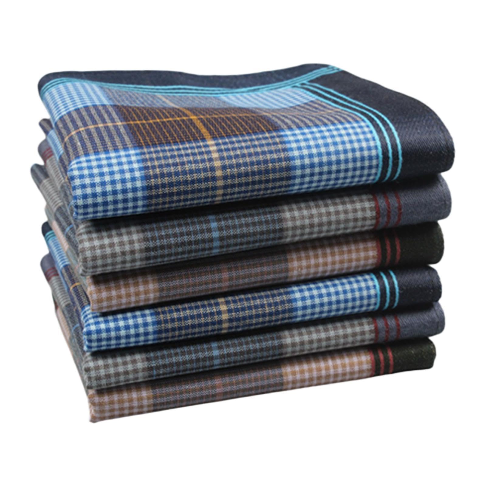 Mens Handkerchiefs Gents Hankies for Fathers Grandfathers Fashion Dark Plaid 6 Pieces-image-46