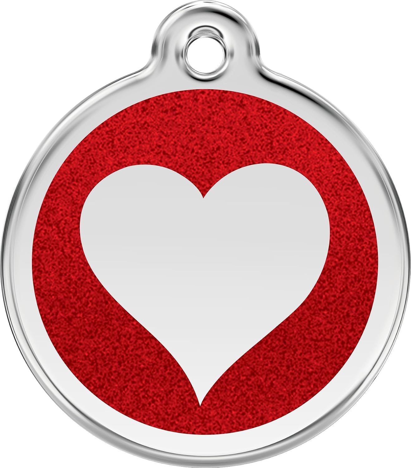 Red Dingo Stainless Steel & Glitter Enamel Heart Dog ID Tag (Red, Medium)