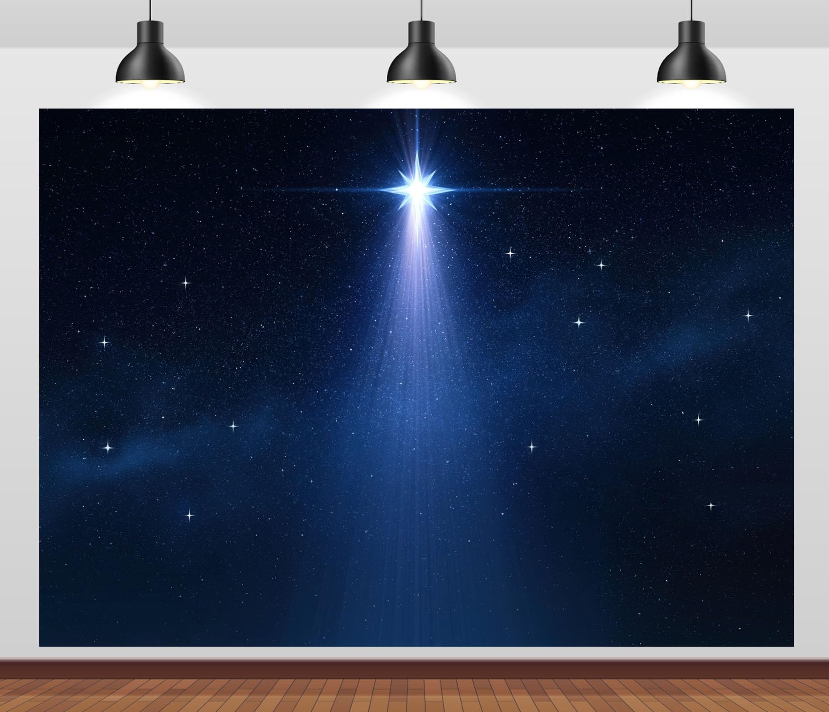 BELECO 4.6x3m Sfondo in tessuto Natività cielo blu stellato