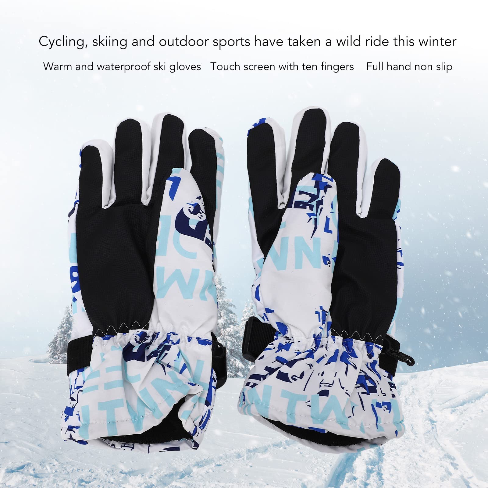 Shanrya Vollfinger-, Anti-Loss-Wasserdichter Nylon-Arktis-Samt-Skihandschuhe für den Außenbereich, Berührbar für das Radfahren (Weiß) Fashion