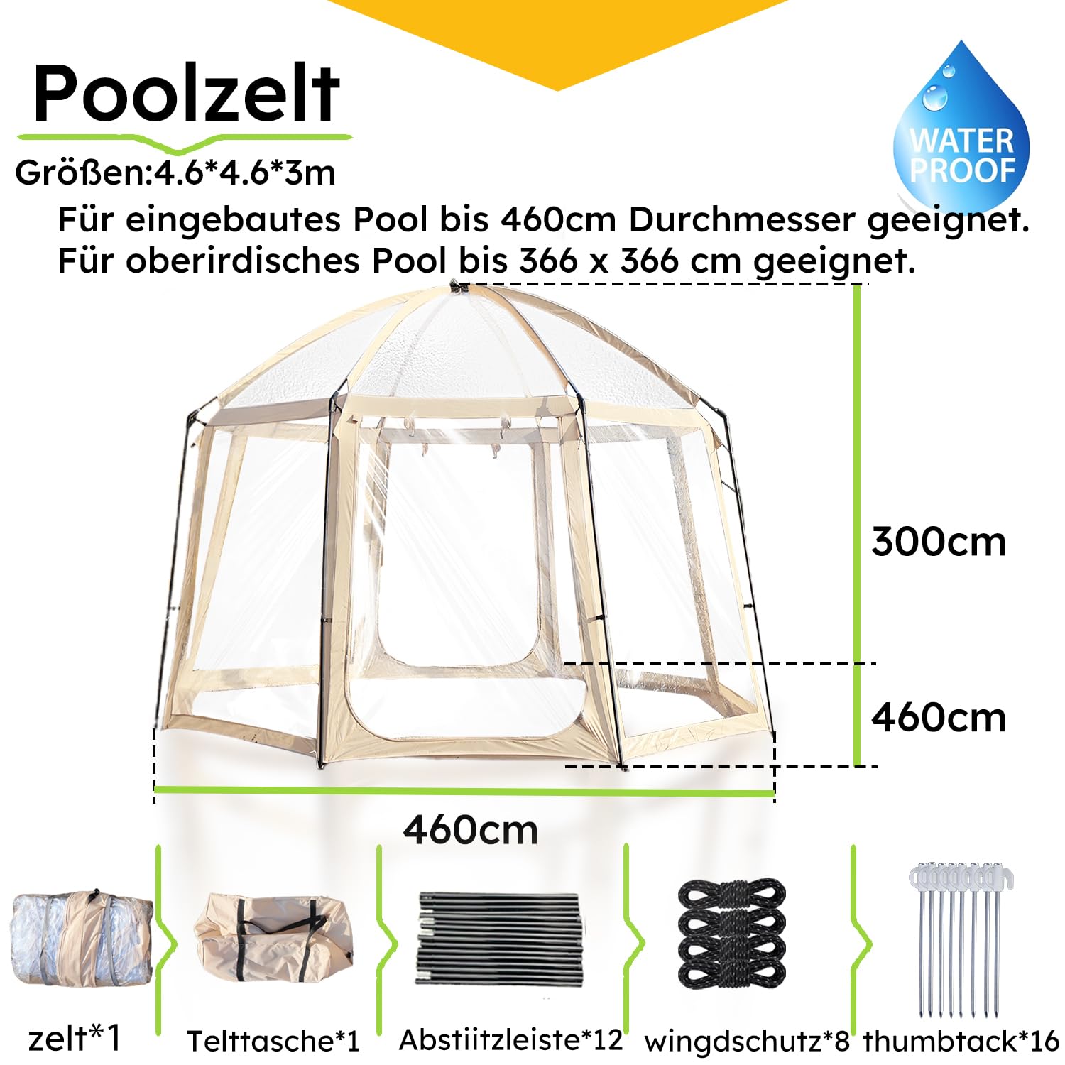 pool zelt 3m Überdachung, Pooldach Für Pools bis Ø 305-366cm, 2 IN 1 Whirlpool Überdachung und Bubble Zelt, Poolabdeckung Rund -100% Blätterfall Verhindern und Sonnenschutz, Pool Pavillon, 460 x 460 x 300cm Garten Brettschneider Moskito-Zelte für 1 heat bars Mens Size:Extra Large