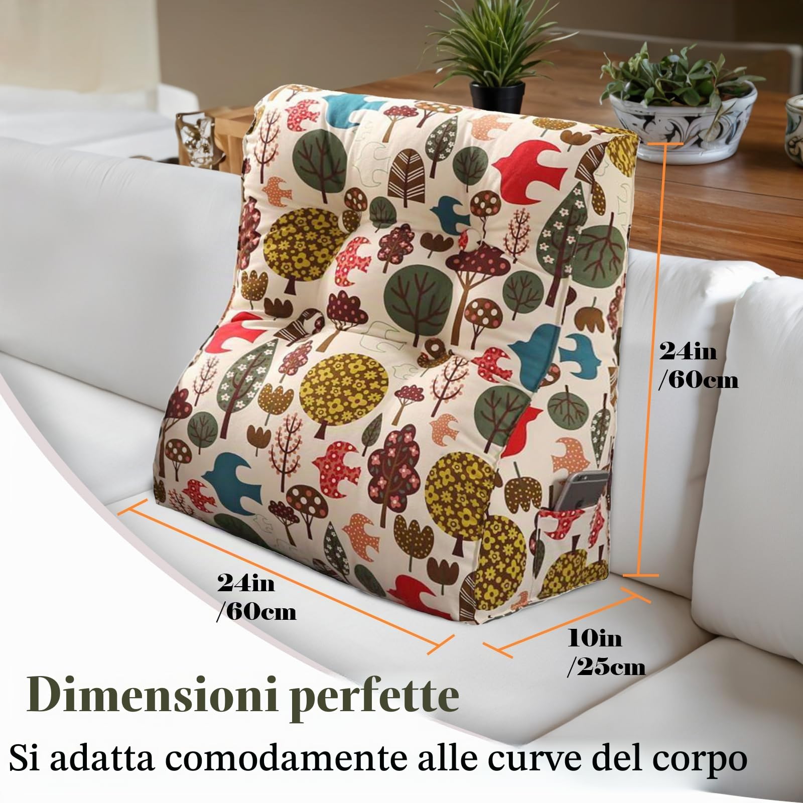 Cuscino da lettura curvo per letto, cuscino a cuneo per testiera per cuscino di supporto per la schiena, cuscino per la schiena per sedersi a letto o sul divano, con fodera sfoderabile