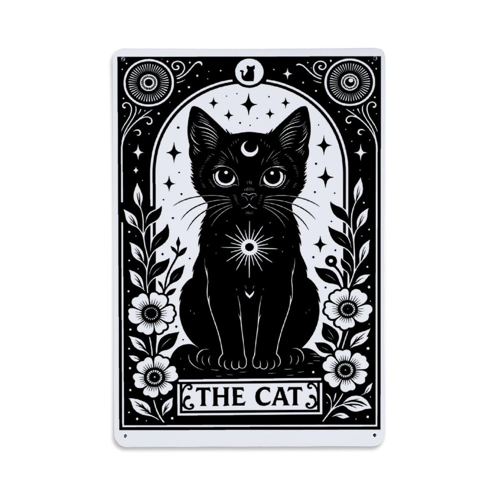 Jdyaojiesheng Vintage Black Cat With Moon And Stars Tin Sign Retro Metal Wall Decor Metal Poster, Home Bar Garage Farmhouse Cafe Wall Art Decoration 8X12inches
