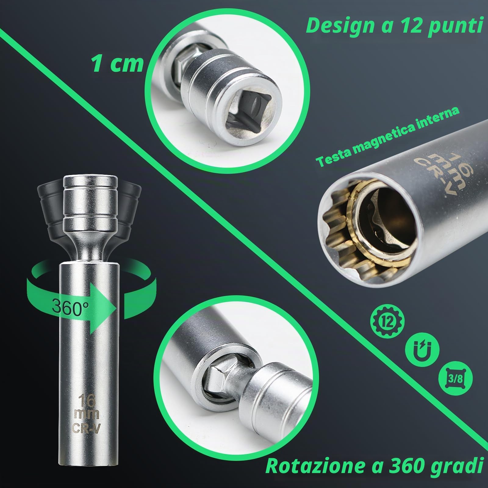 Set di chiavi dinamometriche 60 Nm e 220 Nm, 3/8 e 1/2 azionamento con 15 chiavi esagonali, candela, prolunghe per auto, moto, manutenzione industriale
