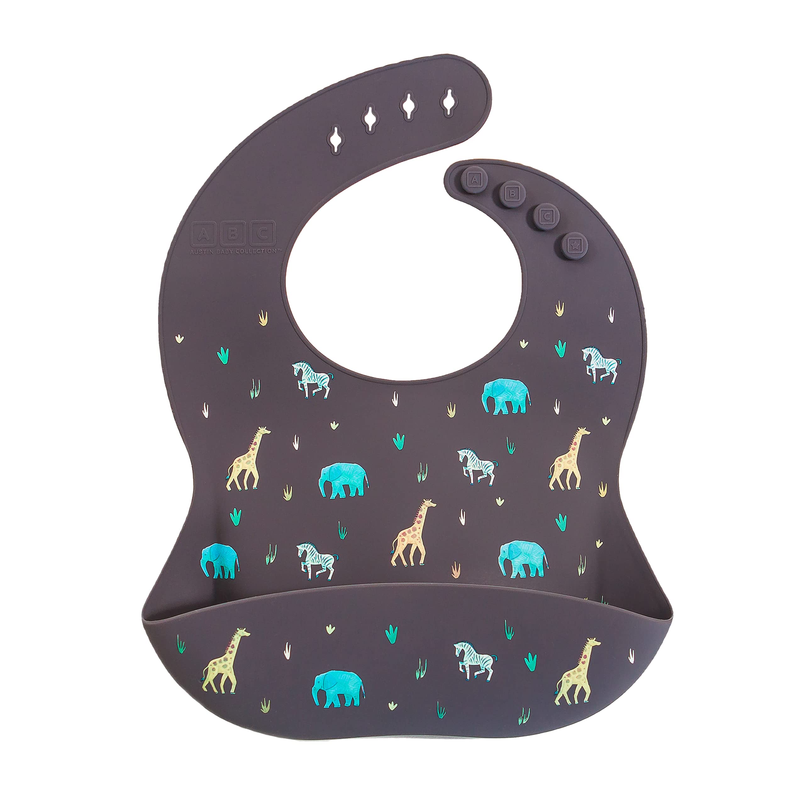 Austin Baby Co Mess Proof Silicone Bibs for Babies – Perfect Travel Toddler Bibs for Baby Boy or Baby Girl – Waterproof with Adjustable Collar, Soft Food Grade Silicone, BPA Free