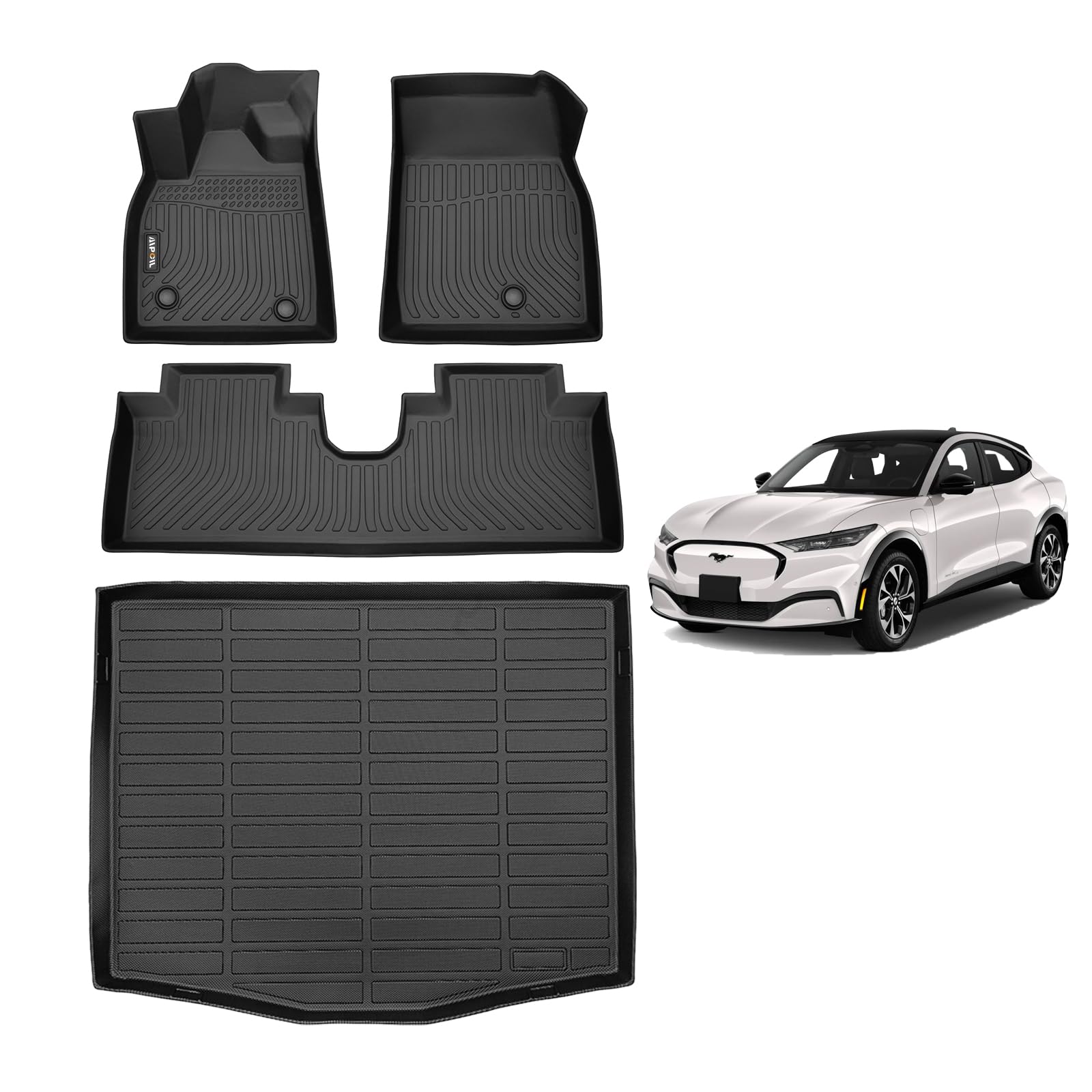 AIPOIL® Floor Mats & Cargo Liner Set for Ford Mustang Mach E 2021-2025 2026 All Weather Protection Full Set Custom Car Mats Accessories - Black
