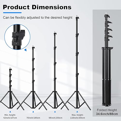 Miniatura 7 de Soporte de luz resistente de 9.8 pies/9.8 ft, trípode de fotografía, soporte de luz de metal ajustable acolchado con bolsa de transporte de 1/4 a