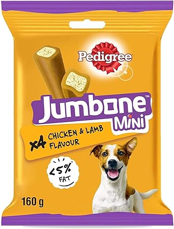 Pedigree Jumbone Mini Treats for Adult Dog, Chicken & Lamb Flavour, 4 Treats, 160g