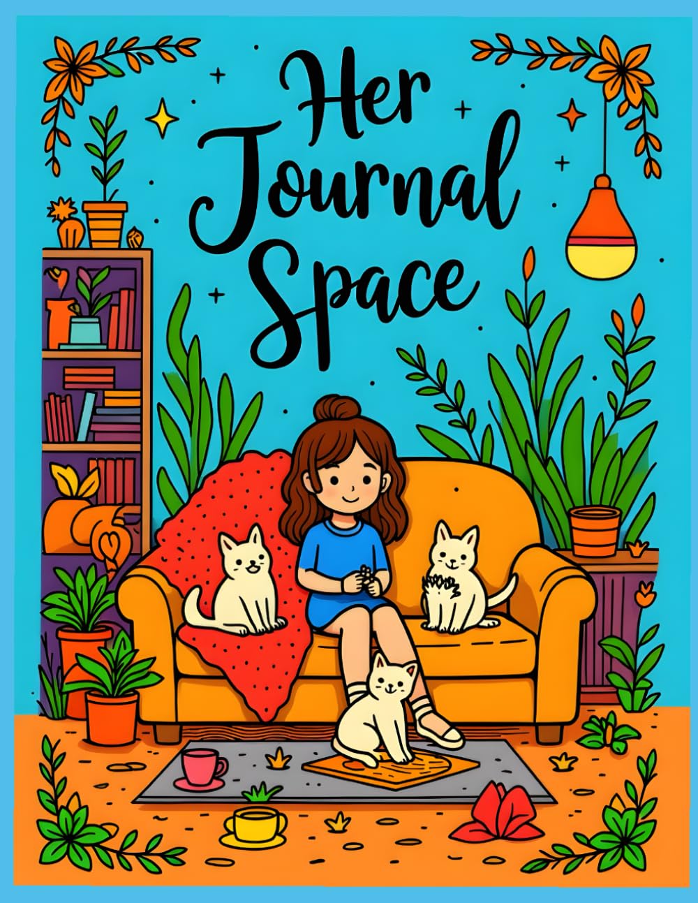Her Journal Space: Kawaii Cozy Coloring Pages Featuring Cute Girls, Cats, and Home Decor for Teens and Adults