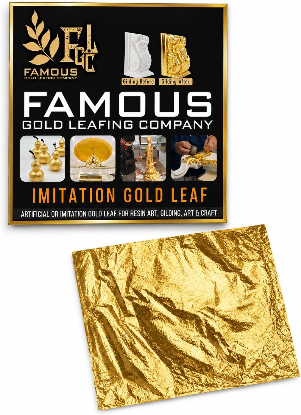 100 Sheets Imitation Gold Leaf for Arts, Multipurpose Gold Foil Paper Gilding Crafting, Painting, Decoration, Furniture, Jewellery Making Resin Arts 8x8 cm