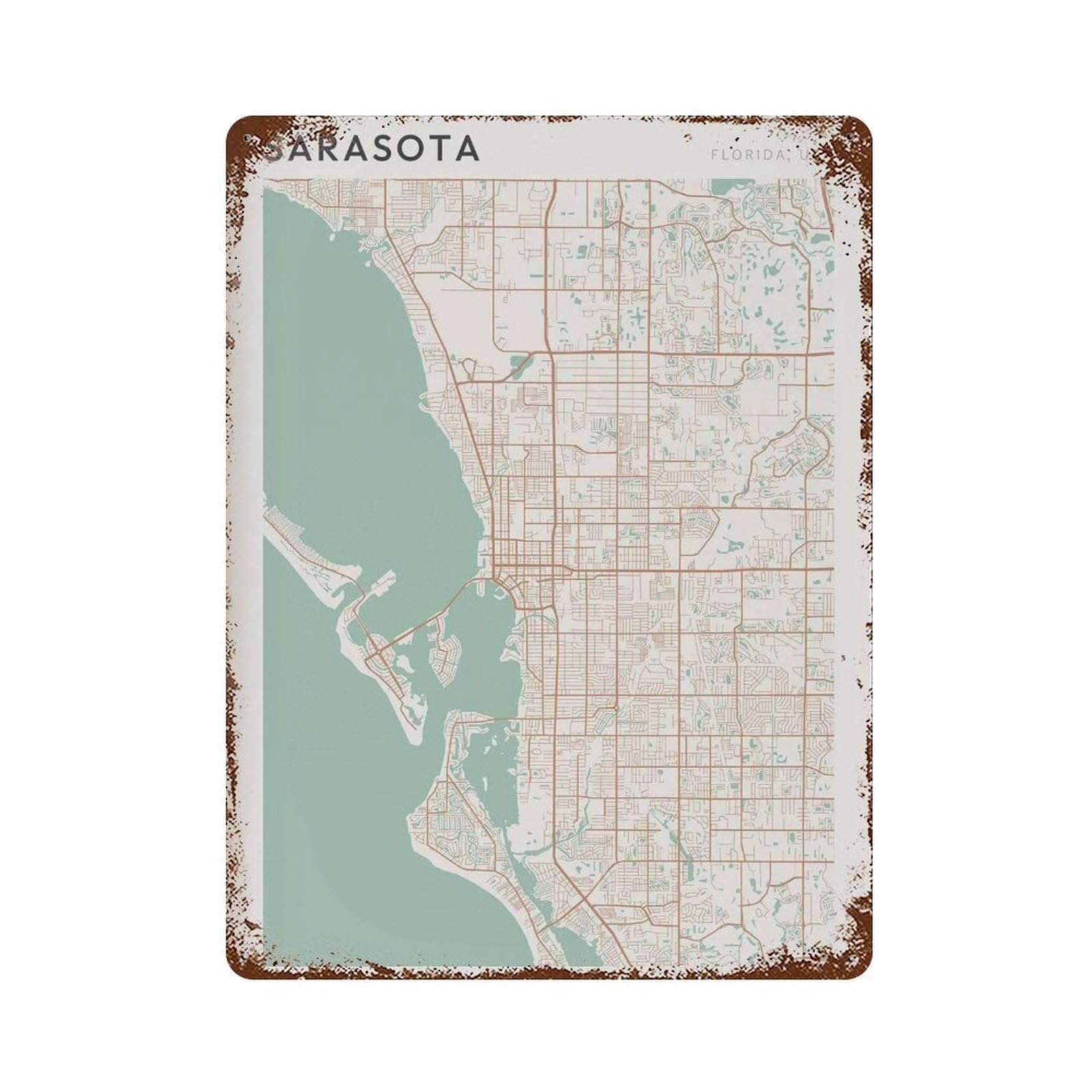 xiaoxiaoshen Sarasota Map City Florida Travel Gift Farmhouse Decor Wall Decor Art Metal Tin Poster Modern Home Decor Art Home Bar Shop Decorations Vintage Sign 40x30cm