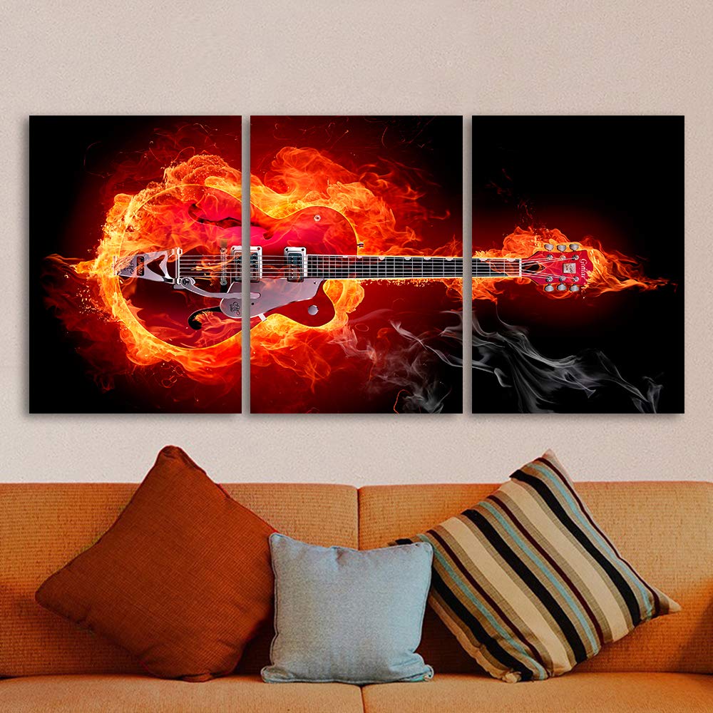 Tableau triptyque guitare murale HD 3 pièces grand format pour décoration salon