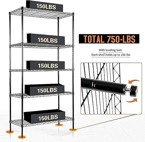 Miniatura 5 de Catalina Creations Estantería de 5 estantes, estante de alambre ajustable con revestimientos de estantes, estantes de almacenamiento resistentes,