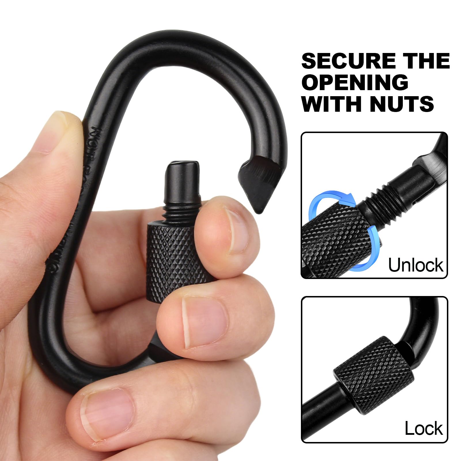 2 Pièces Mousqueton Noir,Porte Clé Mousqueton,Carabiner,avec Fermeture à Vis,pour Sacs à Dos,Clés,Bouteilles d'eau(Noir)