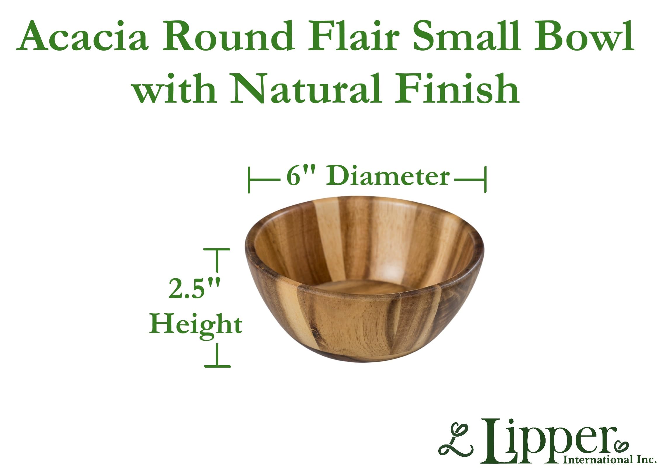 Acacia Round Flair - Tazón para servir con acabado natural para frutas, ensaladas o palomitas de maíz, pequeño, 6 pulgadas de diámetro x 2.5 pulgadas de alto, cuenco individual 2