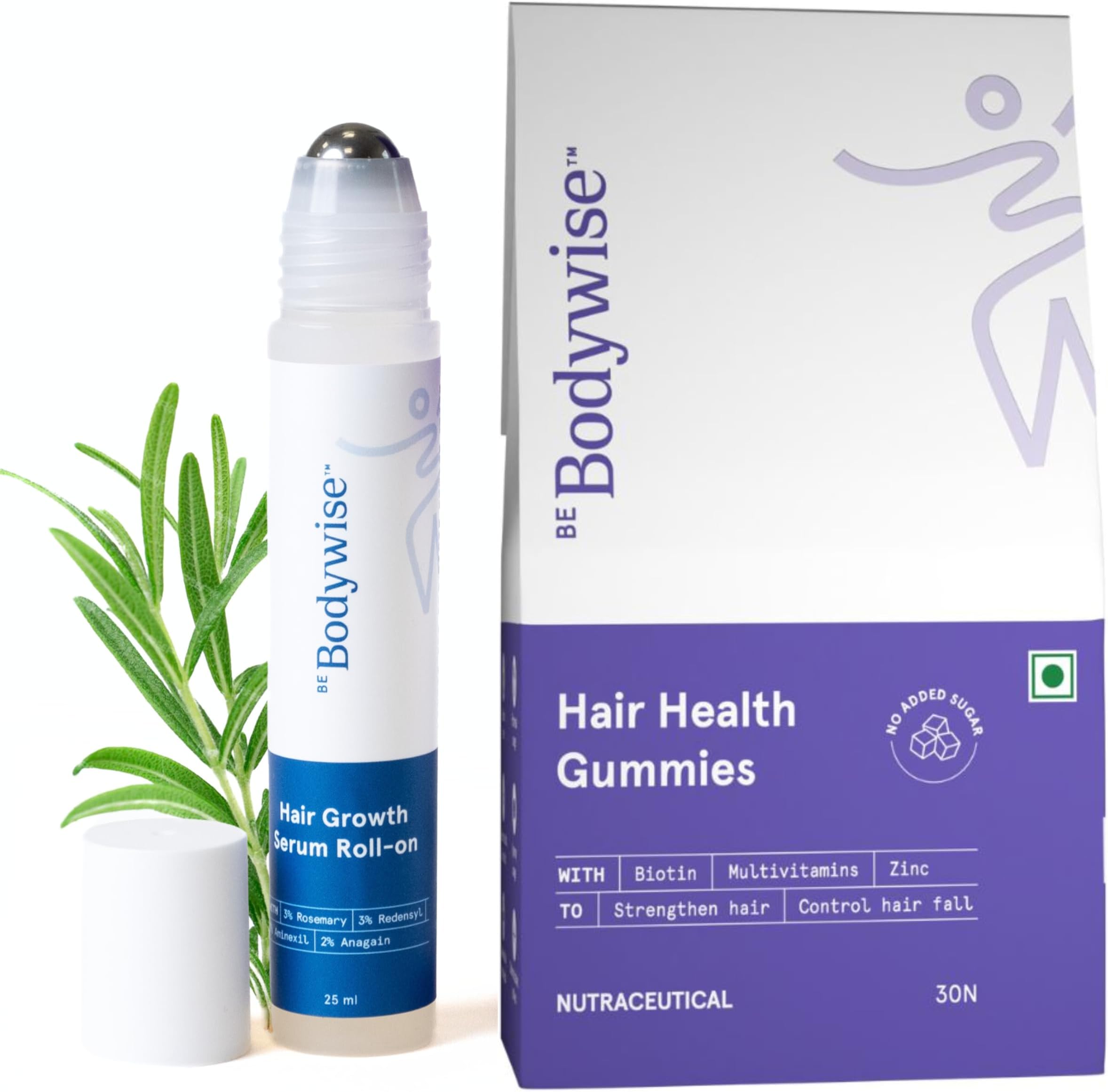 Hair Growth Pack, 30 Day Pack, Biotin Hair Gummies (30 Gummies) & Rosemary Hair Growth Serum (Roll-On) 25Ml, For Hair Fall & Hair Thinning