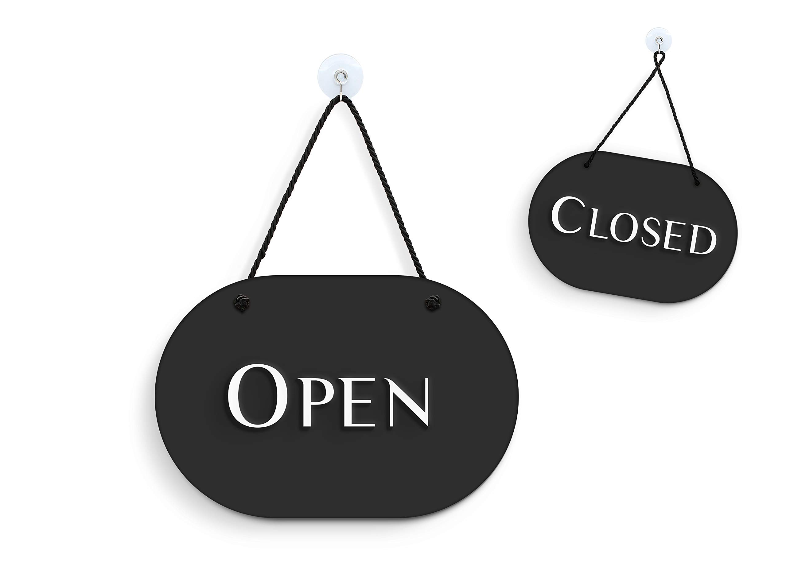 SIGNS - Ovale Elegante Nero - Cartello Open/Closed a rilievo [OC35] Insegna per porta vetrina ingresso di Bar, Pub, Ristorante o Negozio
