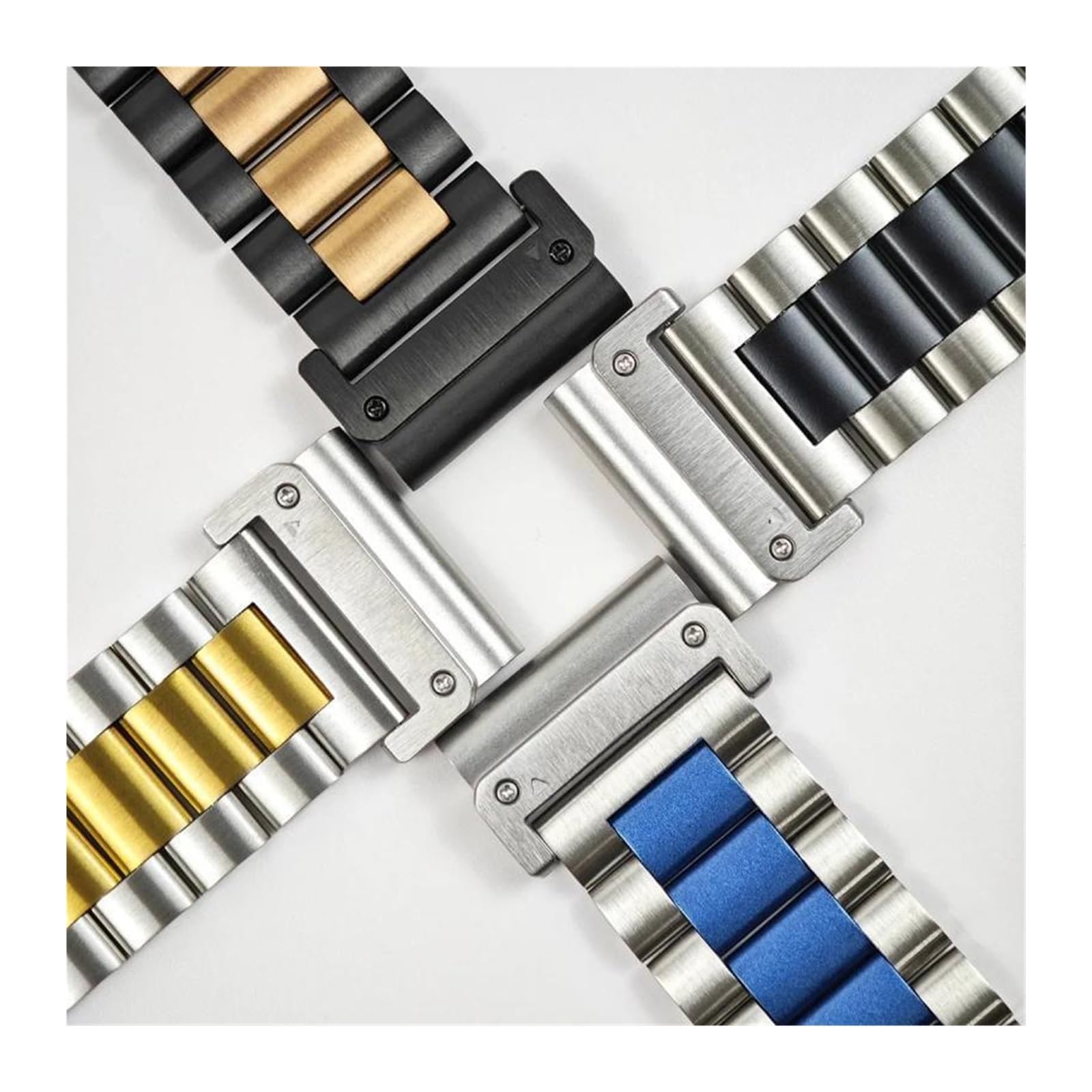 Bracelets de montre en acier inoxydable massif 22 mm 26 mm pour Garmin Fenix 8 51 mm 47 mm/7/6/5/Tactix 7/3HR (noir argenté, pour Fenix8 51 mm)