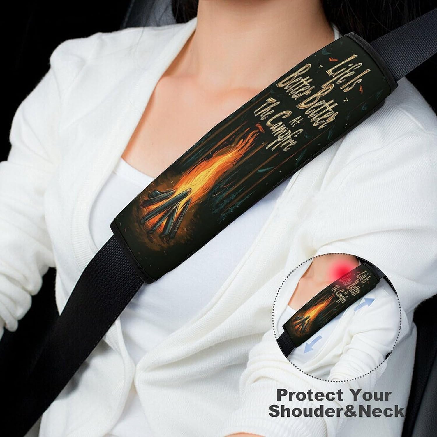 Fire Pit Camping Car Seat Strap Covers Soft Seat Strap Shoulder Pads Seatbelt Covers for All Car Seats 1PCS
