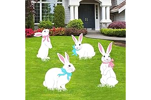 Durable Easter Yard Signs Decor: Set of 4 White Plush Bunny Stakes