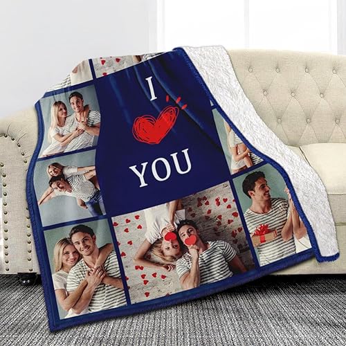 Miniatura 9 de Manta de forro polar Sherpa personalizada con fotos, texto, suave, cálida y mullida, manta personalizada para parejas, regalos para novio, novia,
