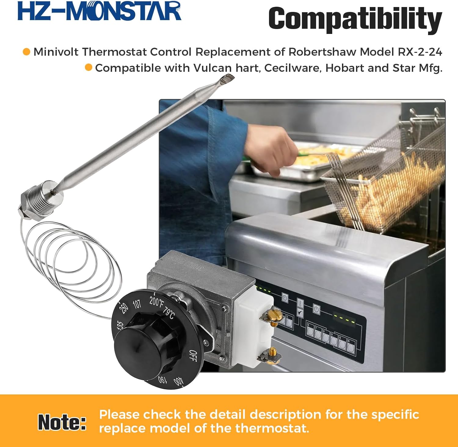 RX-2-24 Thermostat for Deep Fryer, Minivolt Thermostat Control for Fryer 3/8" Mpt Stuff Box Compatible with ADCRAFT Parts Fits Gas Fryer Adcraft Atosa 301030004 Robertshaw 5300-402 200-400F