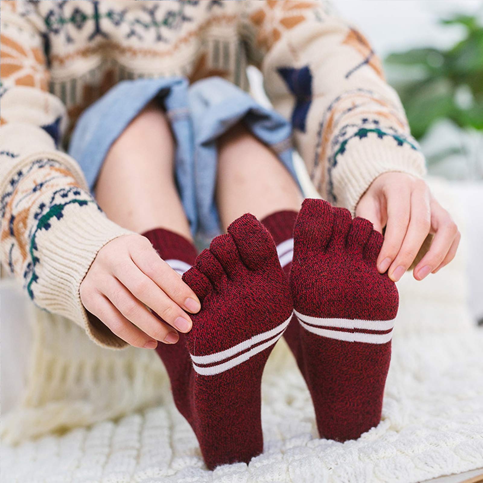5 Paia Calzini Da Donna Con Dita (Toe Socks) In Cotone - Traspiranti Per Corsa, Tennis, Trekking, Yoga E Uso Quotidiano - Taglia Unica 34-43 - 5