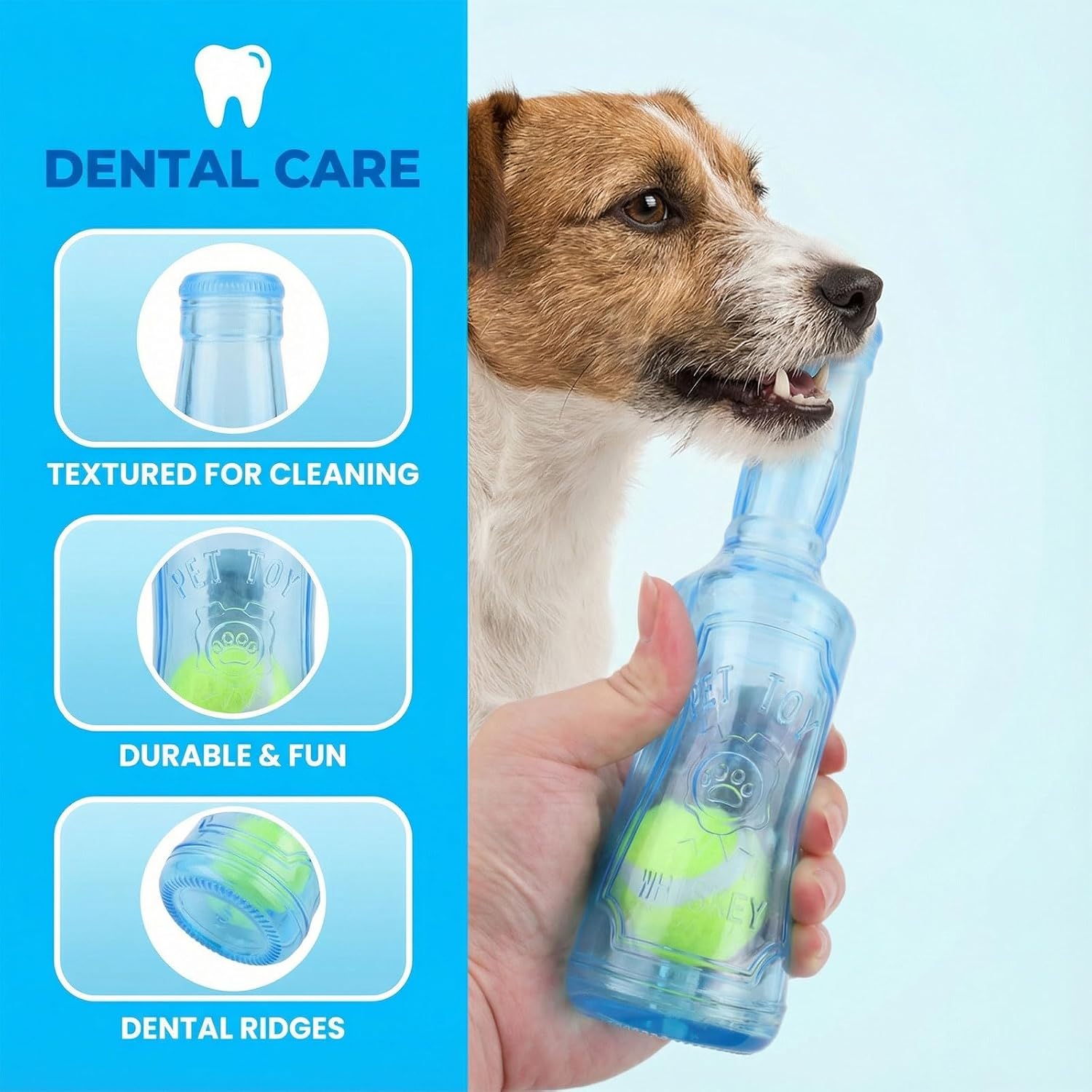 Juguete Interactivo para Perros, Botella Chirriante con Pelota de Tenis, Juguete para Masticar y Compresión, Diseño para Entrenamiento y Exteriores, Accesorio para Mascotas con Forma de Botella, 20 cm 5