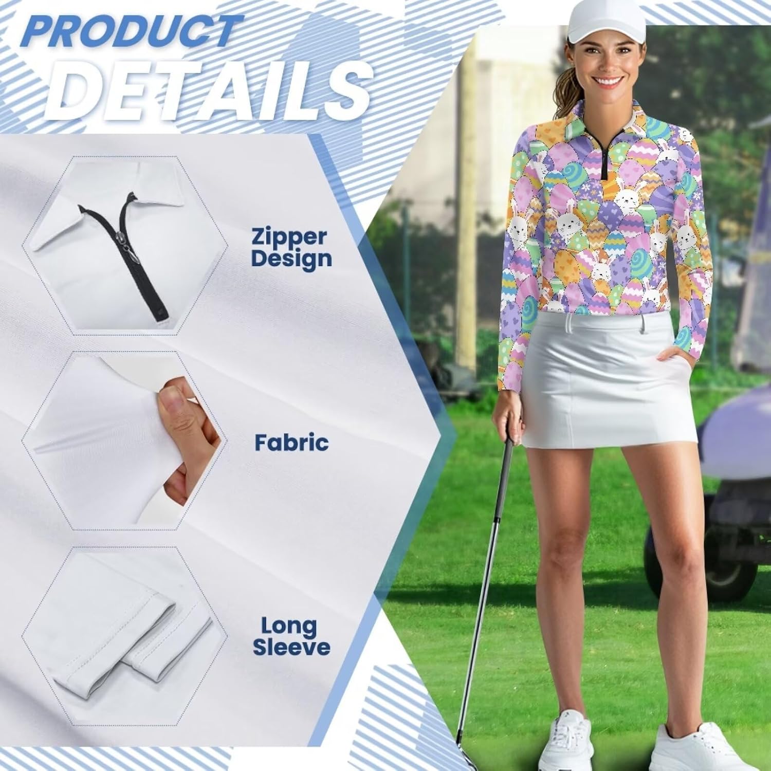 Women's Golf Polo Shirts Fashion Quarter Zip Long Sleeve Tennis Shirts Workout Sports Pullover Tops XS-XXL