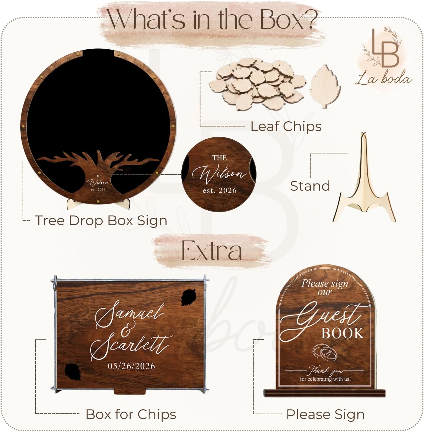 La Boda Personalized Wedding Guest Book Alternative Wooden Guestbook with Custom Names & Date Rustic Wedding Reception Decor Wedding Sign for Signature Wedding Decoration 12-24 in (09 - Round Tree)