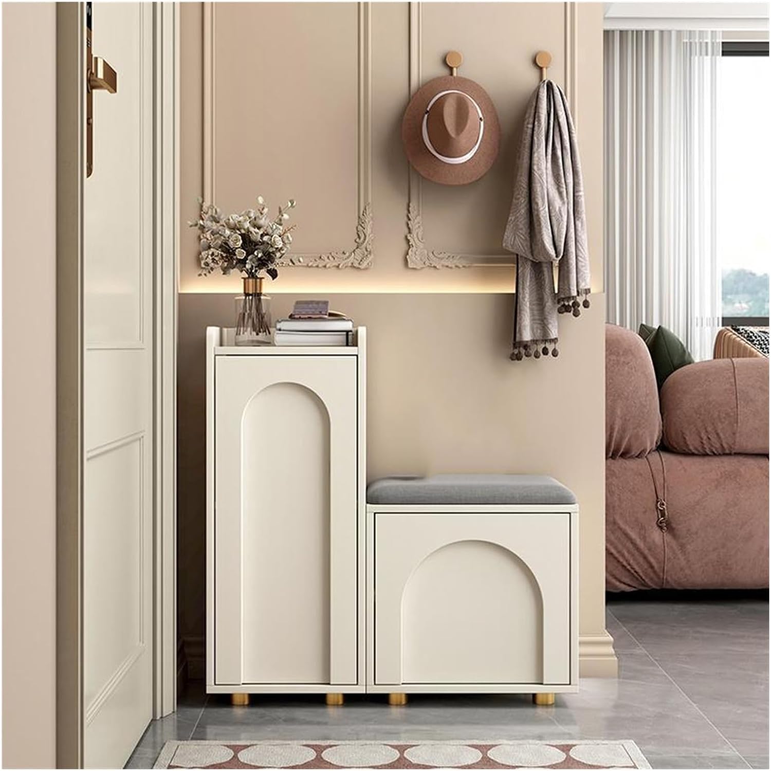 Banc ottoman blanc avec étagère à chaussures et rangement grande capacité pour chambre